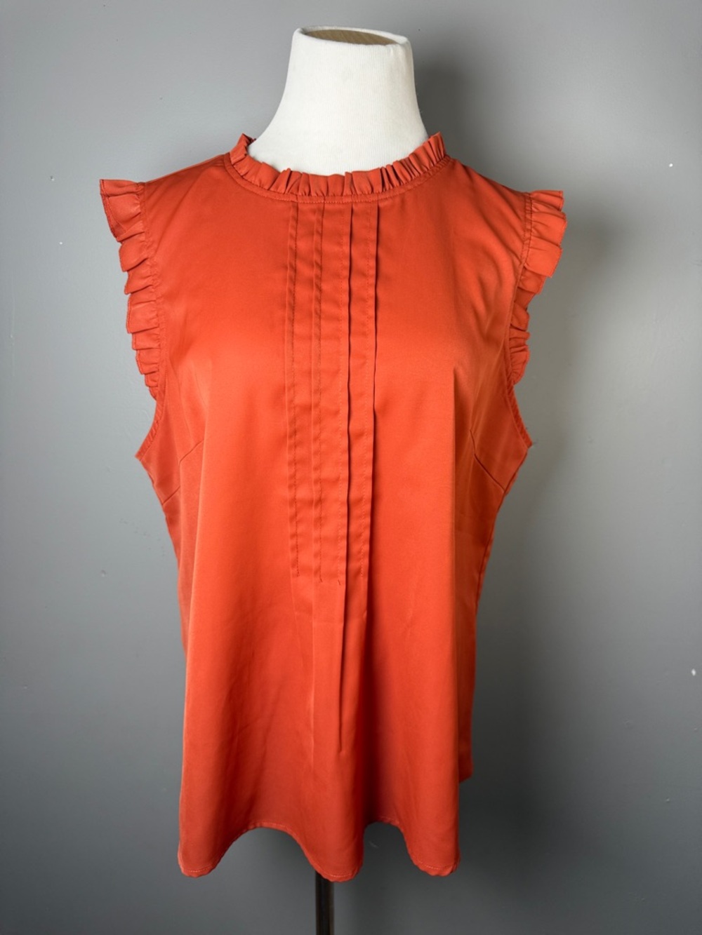 Women’s Ruffle Sleeve Pintuck Shell Top - Orange